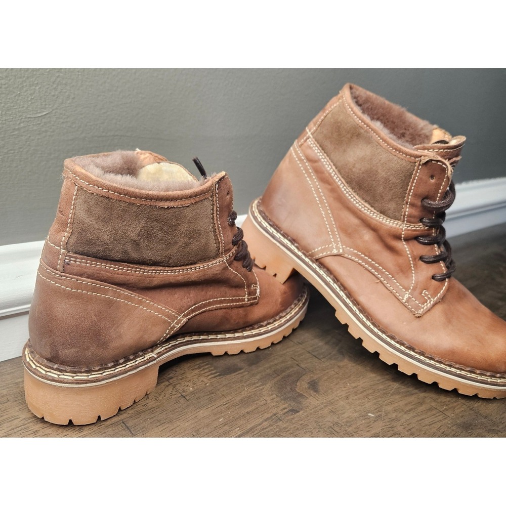 Pajar Women's Brown Faux Fur Leather Waterproof Lug Sole Canada Combat 6.5 - Picture 3 of 12